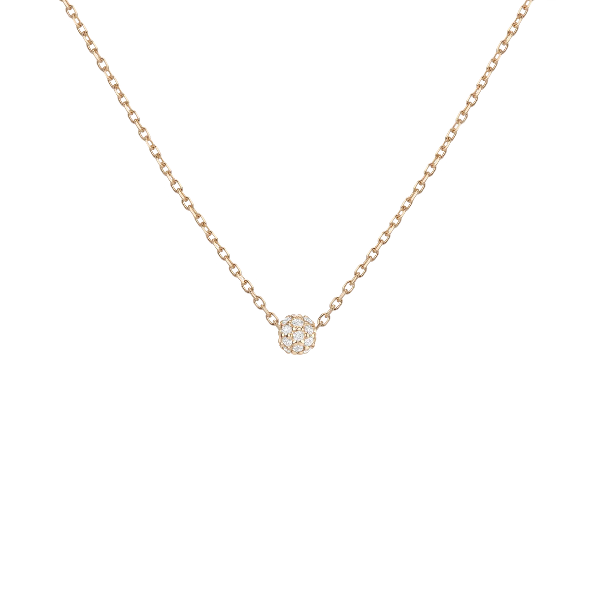 Gold Plated American Diamond Cut Single Ball Pendant with Chain for Women and Girls