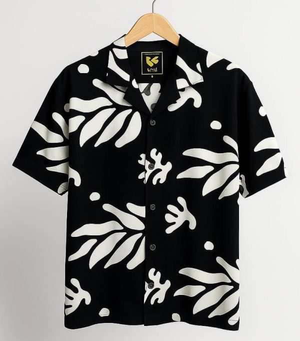 Trendy Black Hawaiian Style Shirt with Bold Print