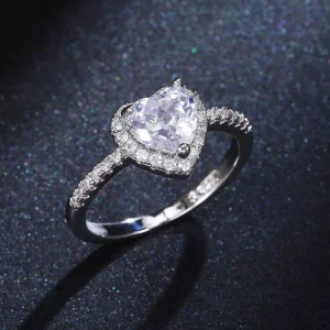 Luxury Cubic Zirconia Wedding Band Engagement Cute Heart Rings For Women