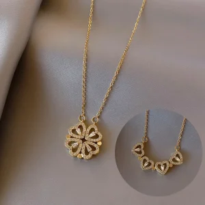 Women Magnetic folding heart-shaped four-leaf clover Pendant